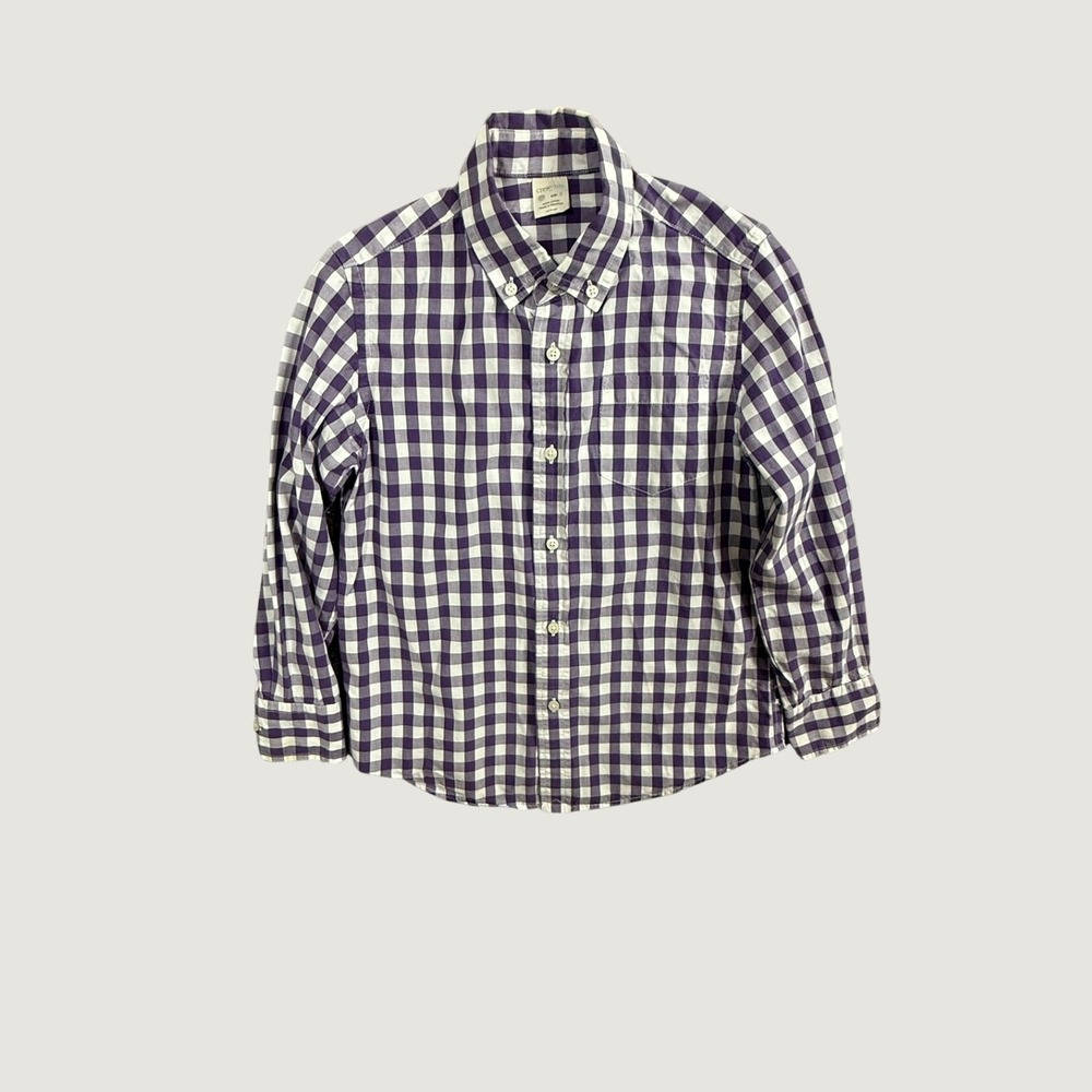 Crewcuts Boys Purple Gingham Button Down Shirt Size 8 Cotton Long Sleeve